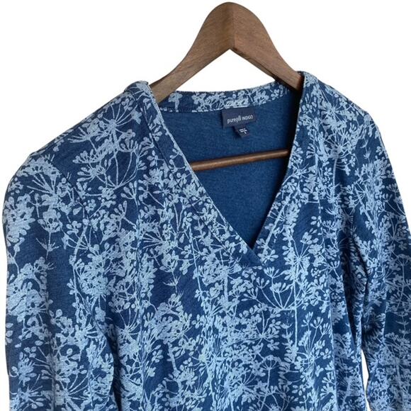 J. Jill Pure Jill Indigo Blue Floral Top - Small - Picture 2 of 5